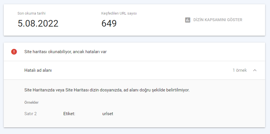  Site haritası okunabiliyor, ancak hataları var