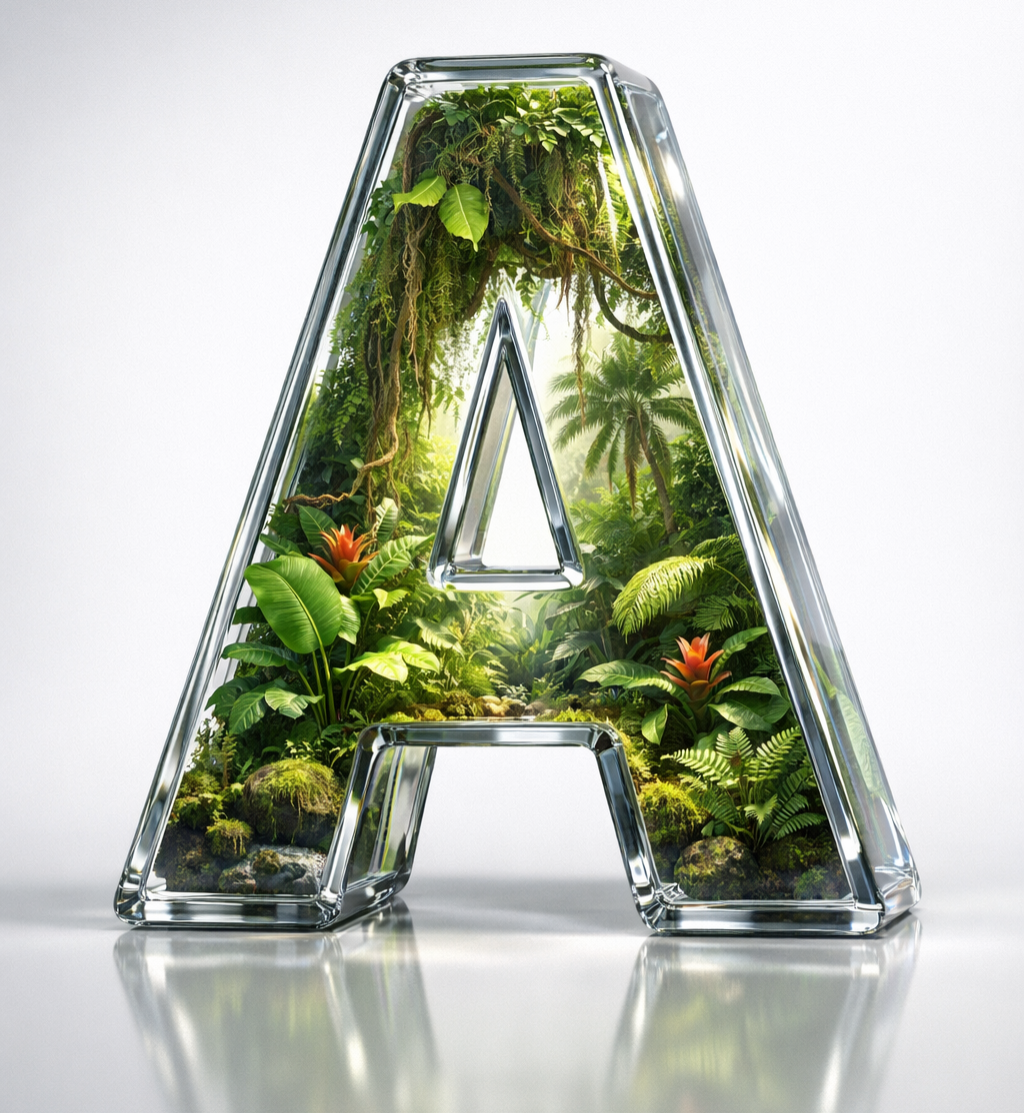Letter (A), transparent glass style-prompt